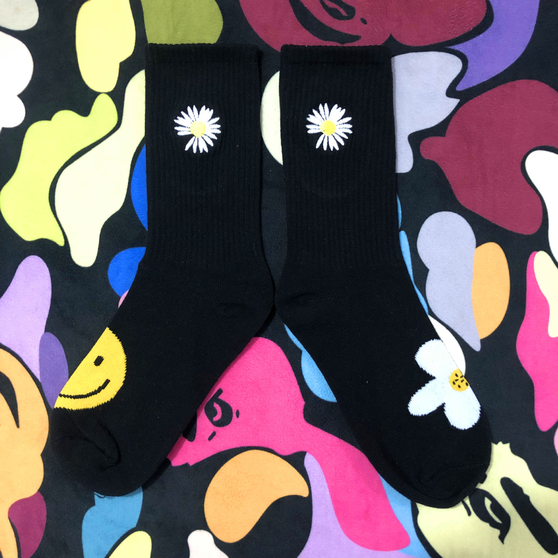 Peace In Tube Socks Embroidered Long Wave Of GD Right Zhilong Small Daisy Flower Af1 Peaceminusone Sock